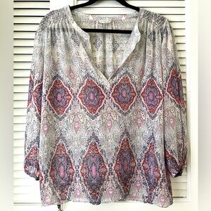 Club Monaco 100% Silk Paisley Print Peasant Blouse Sz Small